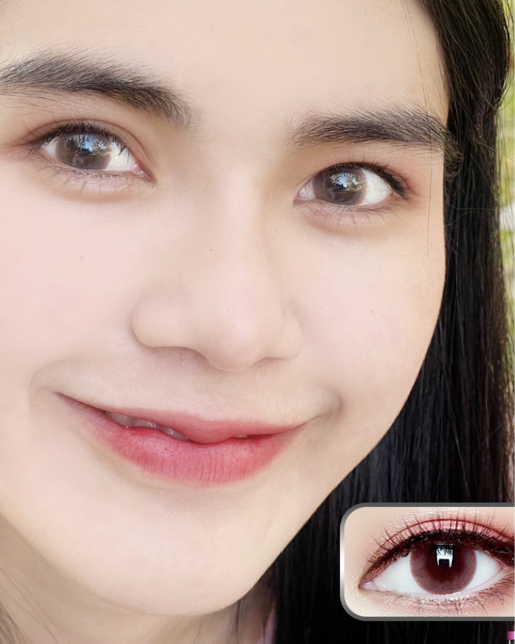 Close-up of a person's face with a close-up inset of their eye wearing contact lenses.