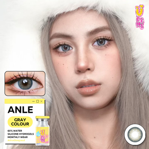Anle Gray  Lenses by U Lens – cosmetic lens on model with natural makeup