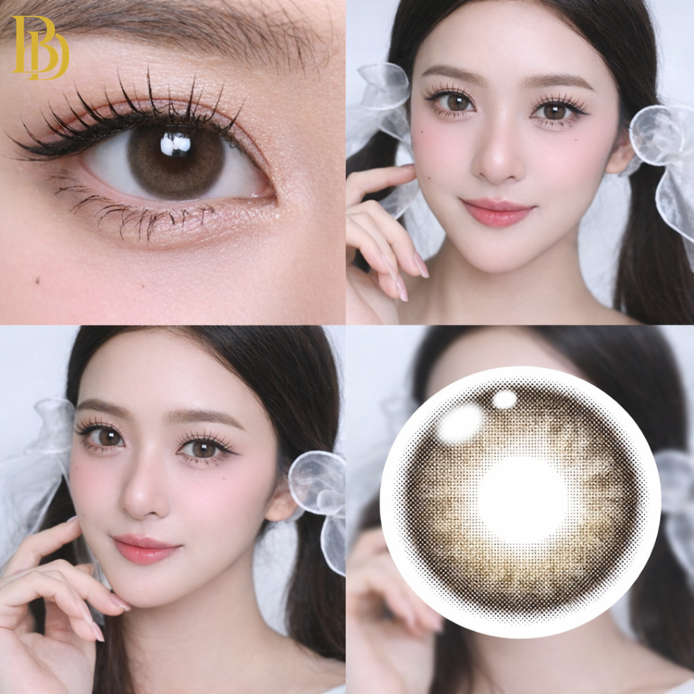 Close-up of a person wearing Brianna Brown contact lenses with a focus on the eye.