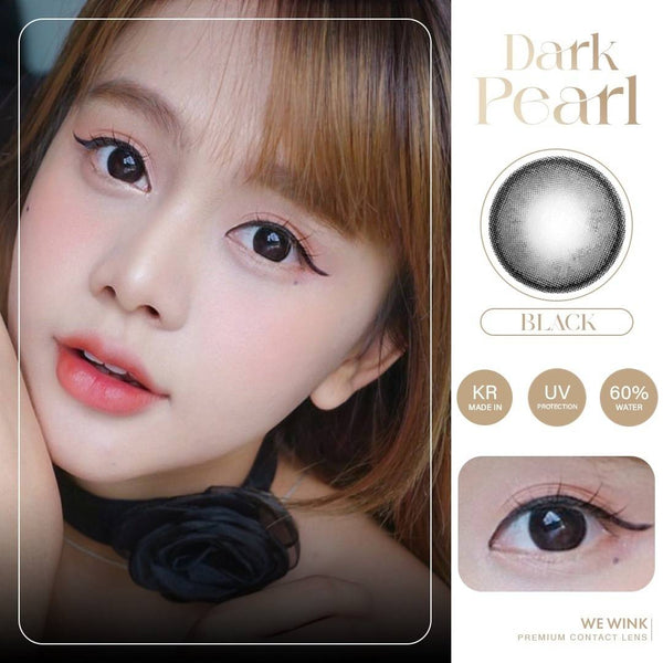 Dark Pearl Black Color Lenses by We Wink – cosmetic lens on model with natural makeup