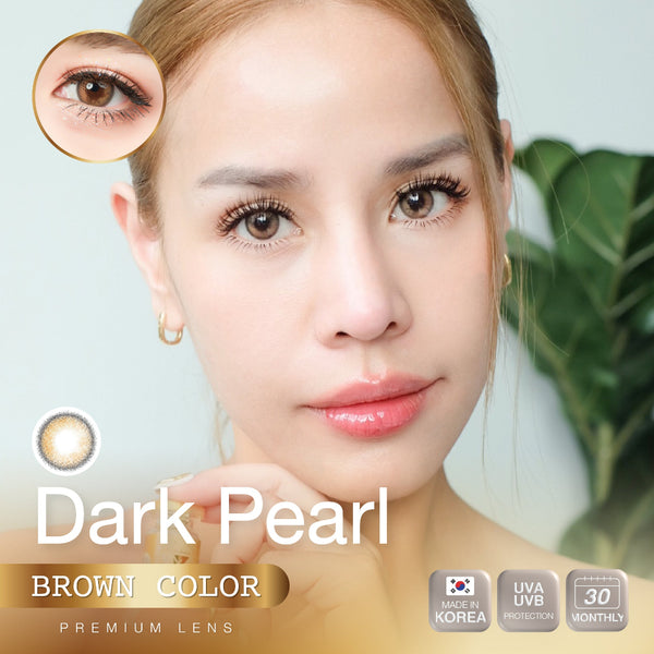 Dark Pearl Brown Color Lenses by We Wink – cosmetic lens on model with natural makeup