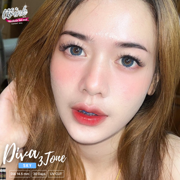 Diva 3 Tone Blue Color Lenses by Wink Lens fashion contact lenses – close-up on eye