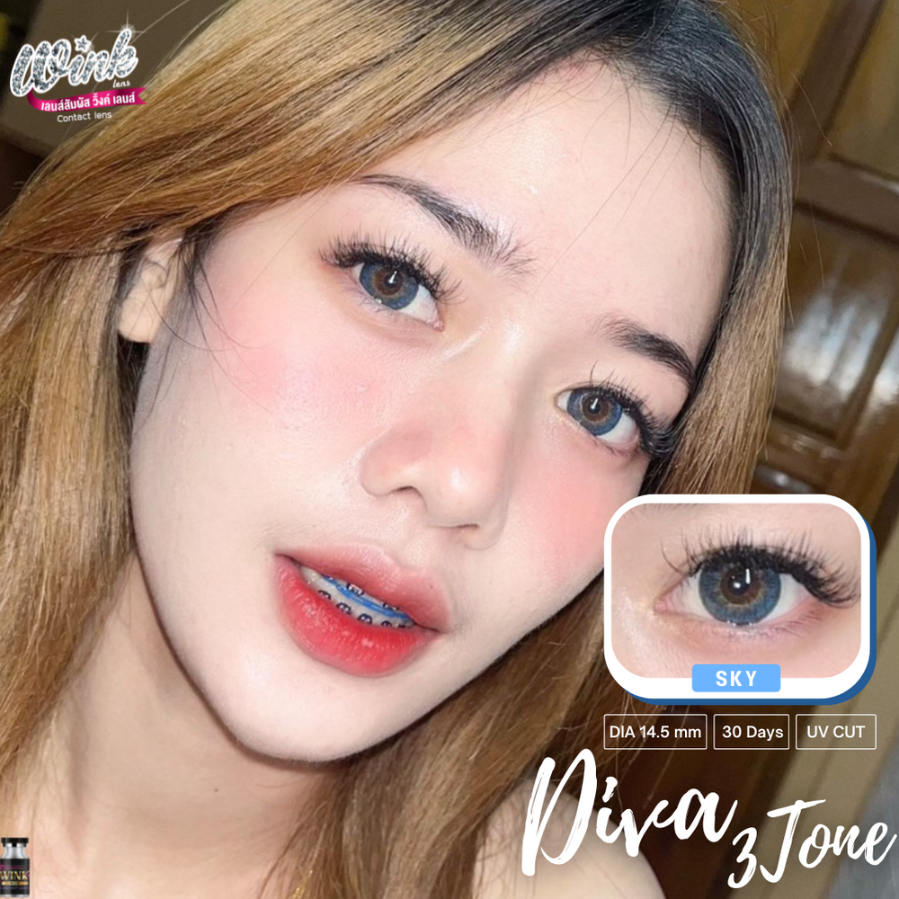 Diva 3 Tone Blue Color Lenses by Wink Lens fashion contact lenses – close-up on eye