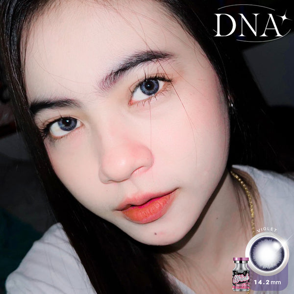 DNA Violet Color Lenses by Wink Lens – cosmetic lens on model with natural makeup