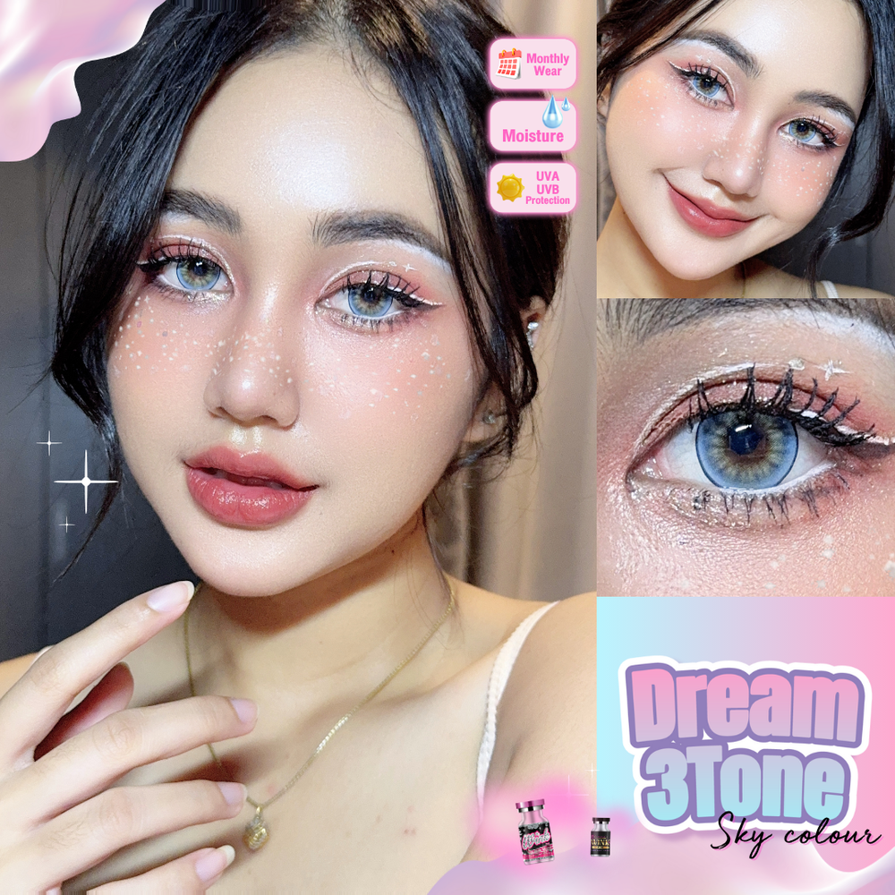 Dream 3 Tone Blue Color Lenses by Wink Lens fashion contact lenses – close-up on eye