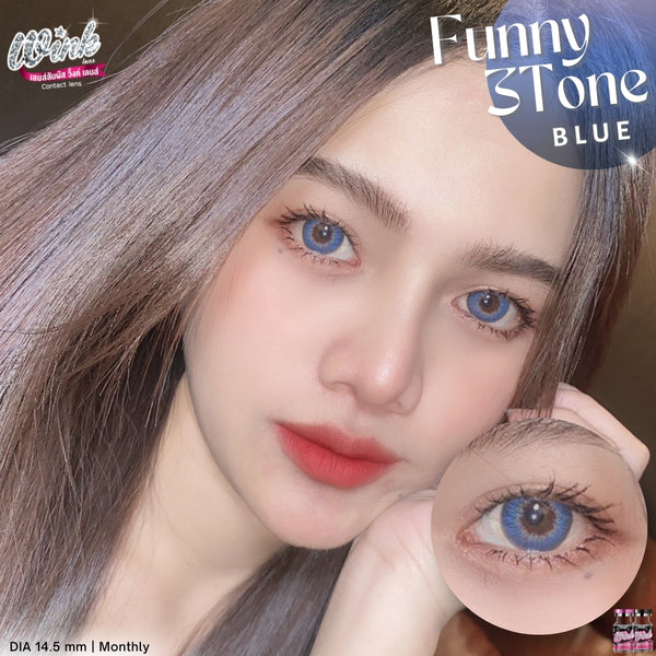 Funny 3 Tone Blue Color Lenses by Wink Lens – cosmetic lens on model with natural makeup