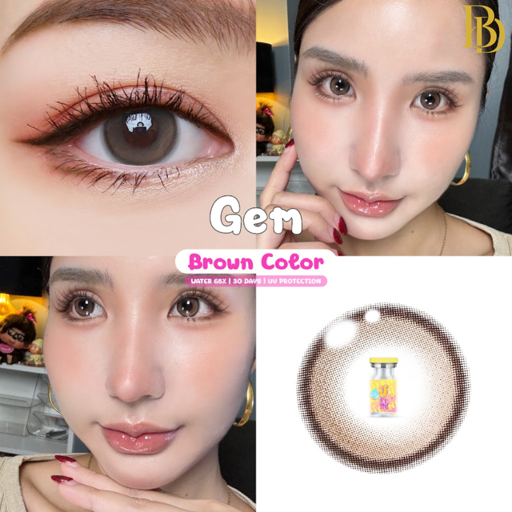 Close up of a woman's face with brown contact lenses - Gem Brown Color