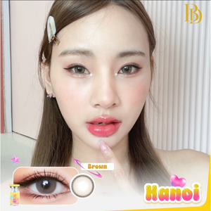 Hanoi Brown Lenses – cosmetic lens on model with natural makeup