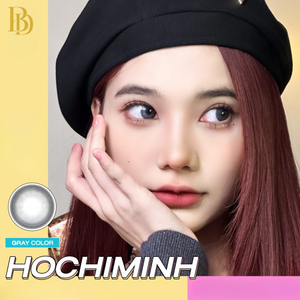 Hochi Minh Gray Lenses – cosmetic lens on model with natural makeup