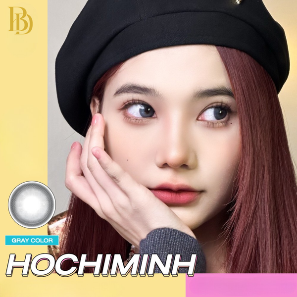 Hochi Minh Gray Lenses – cosmetic lens on model with natural makeup