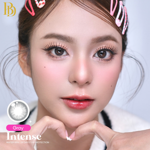 Intense Gray Lenses – cosmetic lens on model with natural makeup