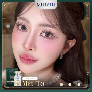 Advertisement for Mute Lu with a close-up of a woman's face and product packaging.