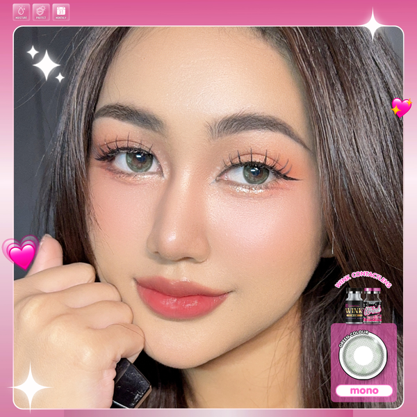Mono Green Color Lenses by Wink Lens – cosmetic lens on model with natural makeup