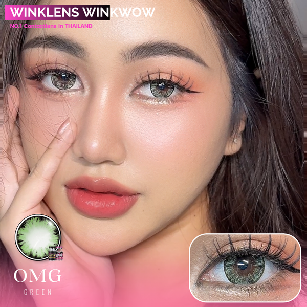 OMG Green Color Lenses by Wink Lens fashion contact lenses – close-up on eye