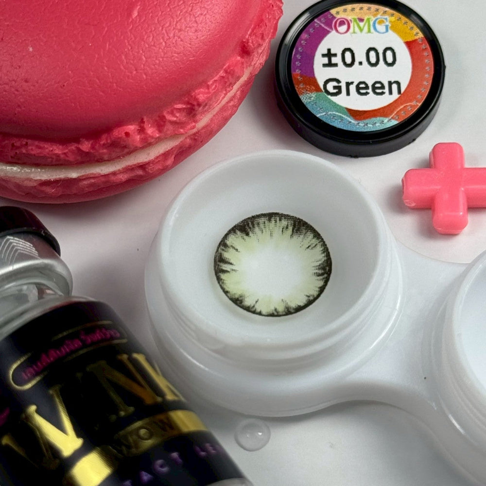 OMG Green Color Lenses by Wink Lens fashion contact lenses – close-up on eye