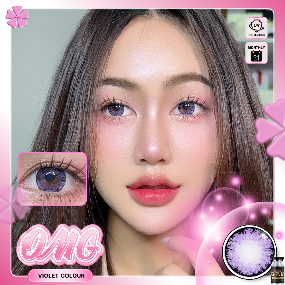 OMG Violet Color Lenses by Wink Lens fashion contact lenses – close-up on eye