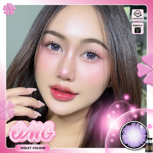 OMG Violet Color Lenses by Wink Lens – cosmetic lens on model with natural makeup