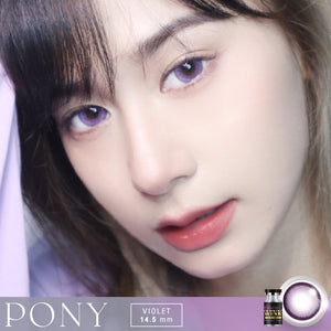 Pony Violet Color Lenses by Wink Lens – cosmetic lens on model with natural makeup