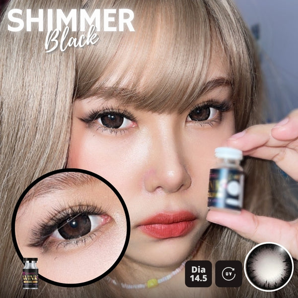 Shimmer Black Lenses by Wink Lens fashion contact lenses – close-up on eye
