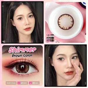 Shimmer Brown Lenses by Wink Lens – cosmetic lens on model with natural makeup