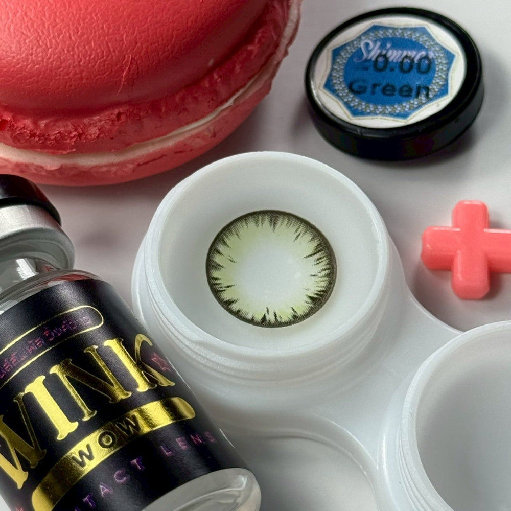 Shimmer Green Color Lenses by Wink Lens fashion contact lenses – close-up on eye