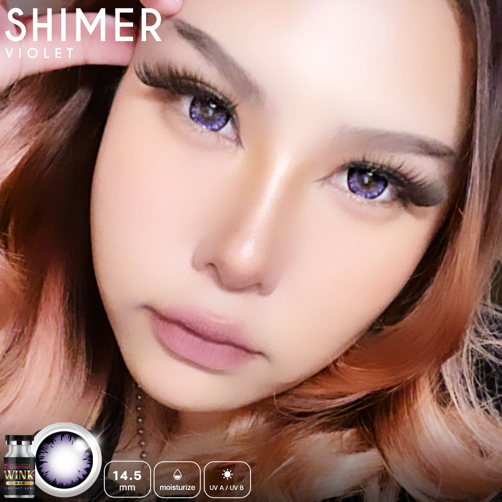 Shimmer Violet Color Lenses by Wink Lens fashion contact lenses – close-up on eye