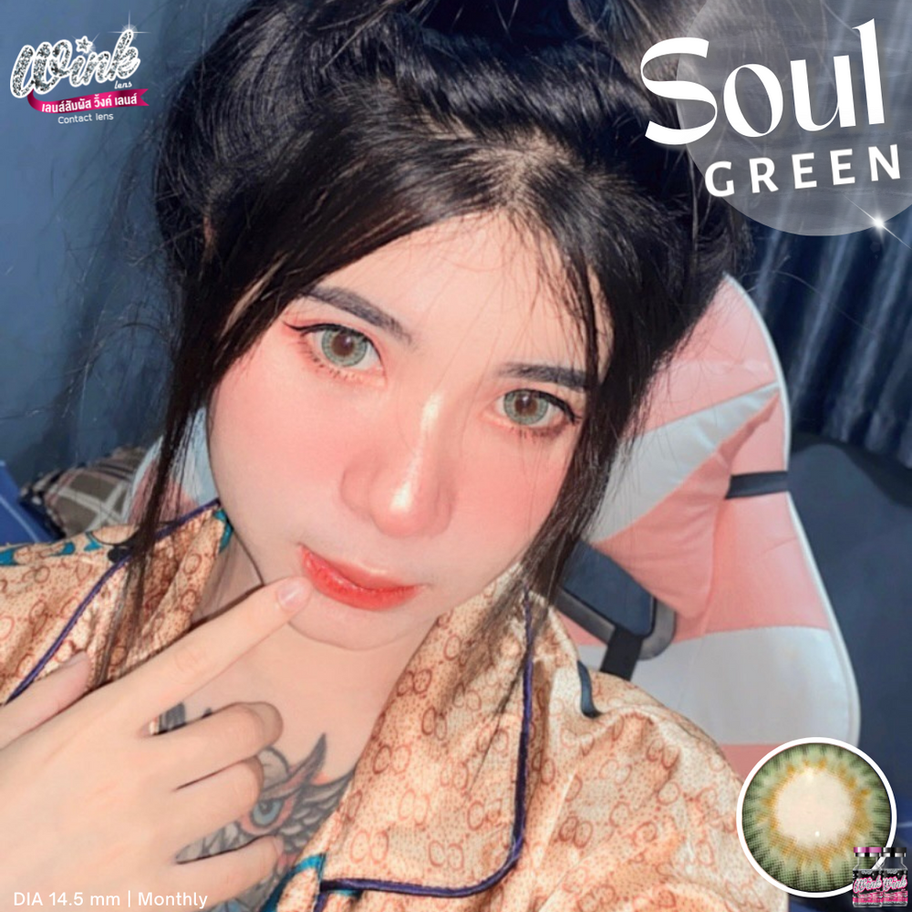 Soul Green Color Lenses by Wink Lens fashion contact lenses – close-up on eye
