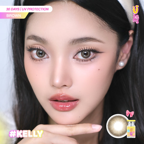 A Woman Wearing U Lens Kelly Brown Cosmetic Contact Lenses in Her Eyes