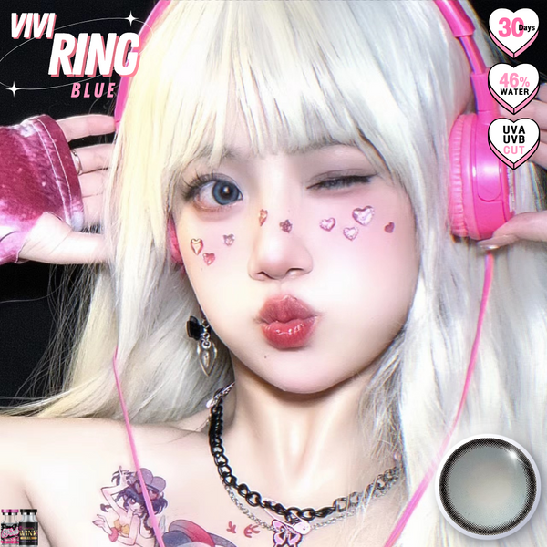 Vivi Ring Blue Lenses by Wink Lens – cosmetic lens on model with natural makeup