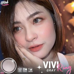 Vivi Ring Gray Lenses by Wink Lens – cosmetic lens on model with natural makeup
